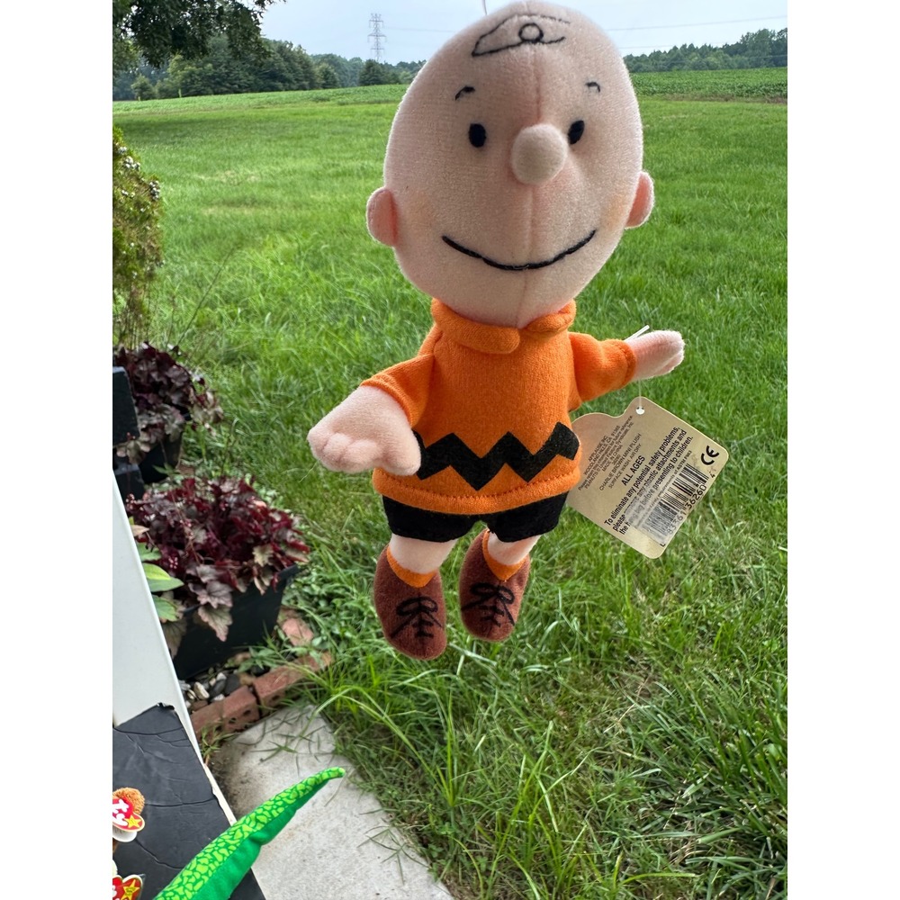 Vintage Peanuts Charlie Brown Plush Doll Applause Orange Zig Zag Shirt with Tags
